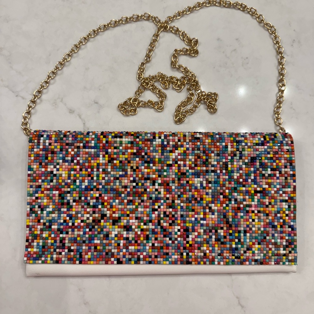 Multicolor Beaded Clutch with Gold Chain